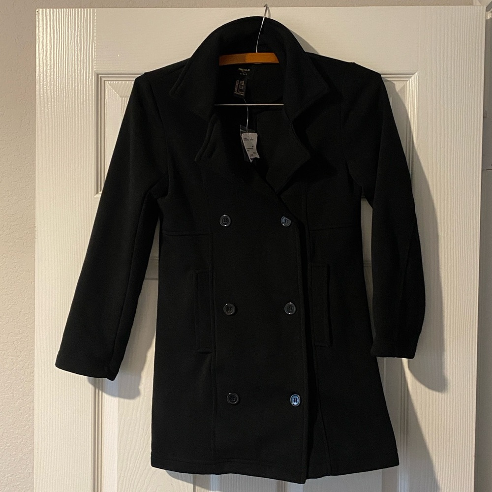 Forever 21 Black Double-Breasted Pea Coat